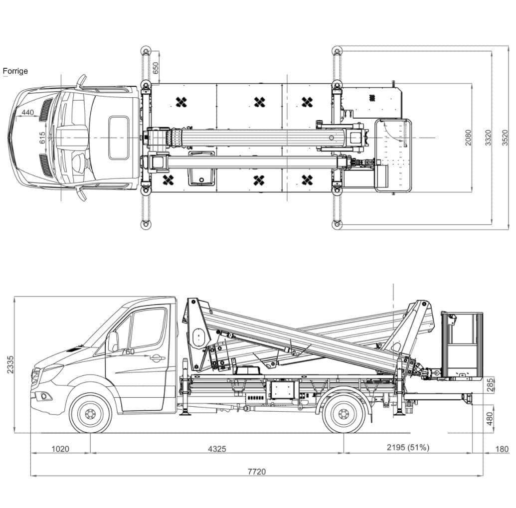 Billift, knækarm, 24m, u. fører 