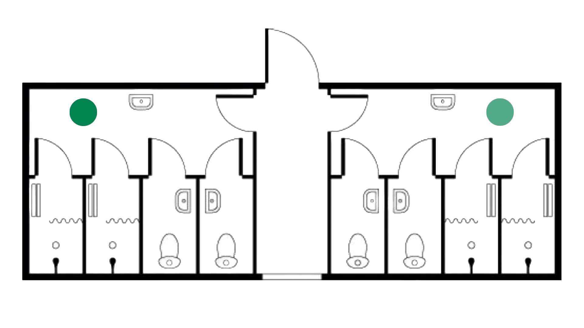 Toilet- og bademodul 4 bad og 4 toilet m. gennemg.