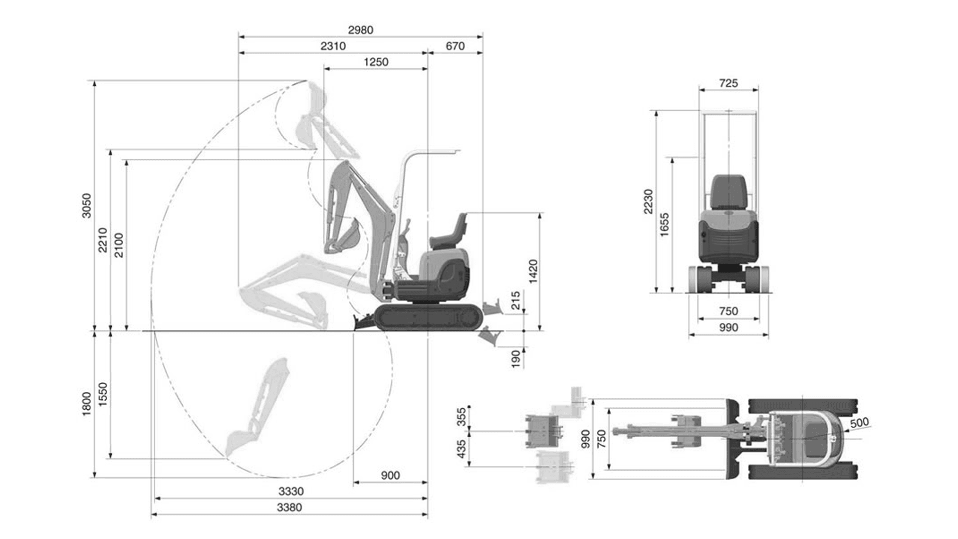 Gravemaskine 800 kg - 400V 16A