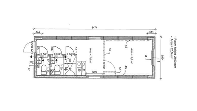 Entremodul m. 2 wc, 1 bad og trinette 2,9 x 8,4 ECO