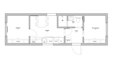 Beboelsesmodul m. gennemgang 35 m2