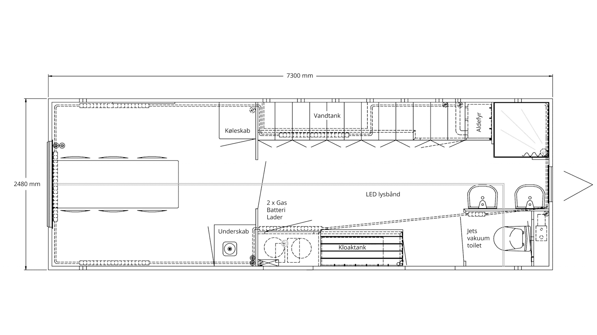 Pionervogn 6 pers. m. vakuumtoilet