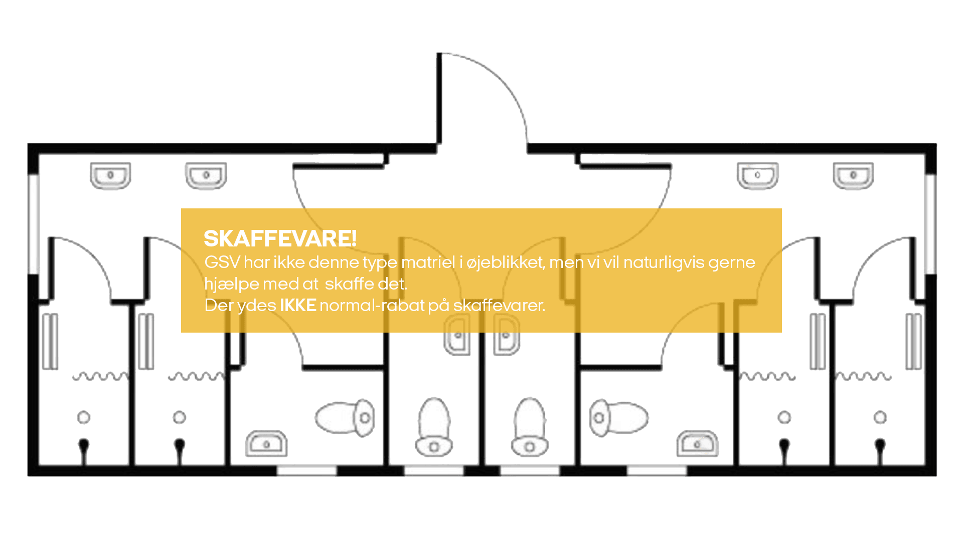 Toilet- og bademodul 4 bad og 4 toilet u. gennemg. (skaffevare! - ikke i standard sortiment)*