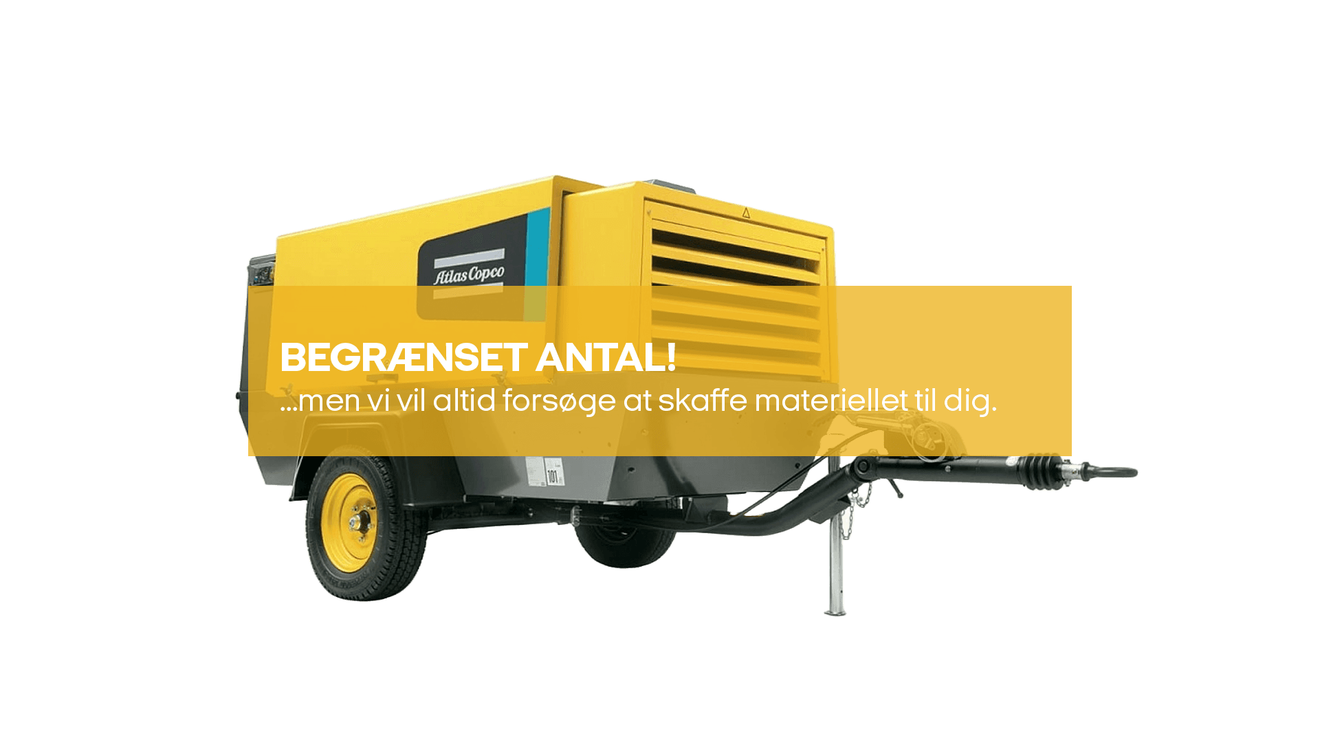 Kompressor 10 bar/ 9.6m3 m. efterk Trailermonteret - "Begrænset antal"