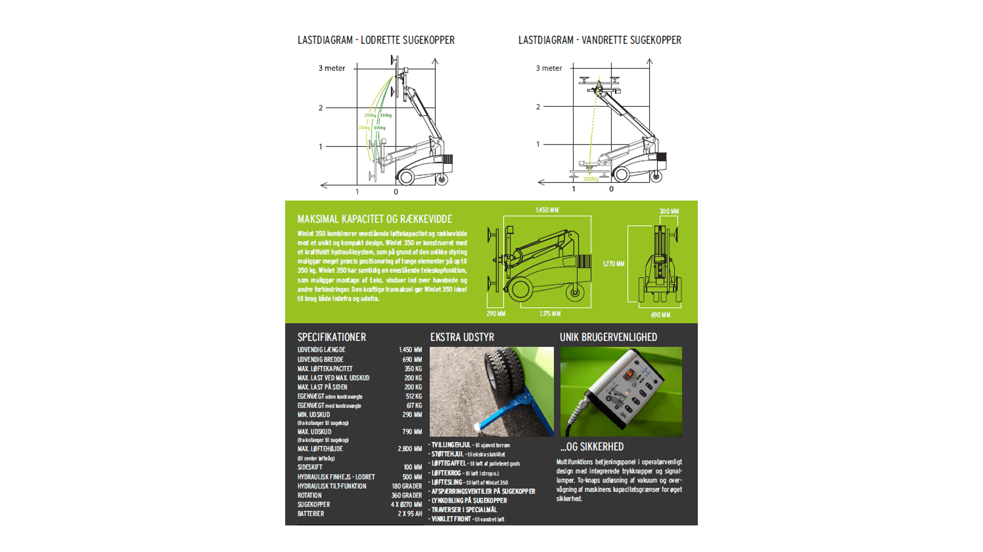 Rude/glasløfter, 350kg, udendørs, batteri