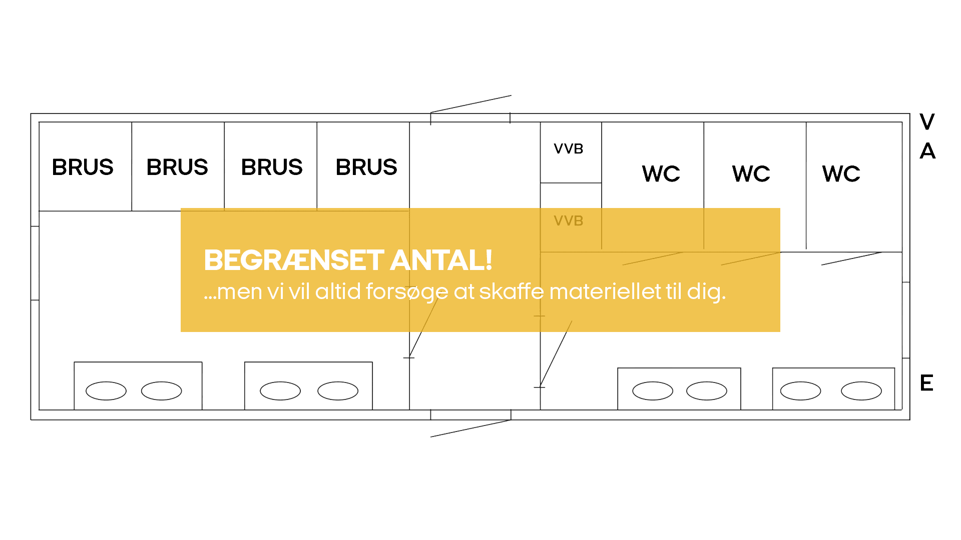 Toilet- og bademodul 4 bad og 3 toilet m. gennemg, (begrænset antal - kun i udvalgte afd.)*