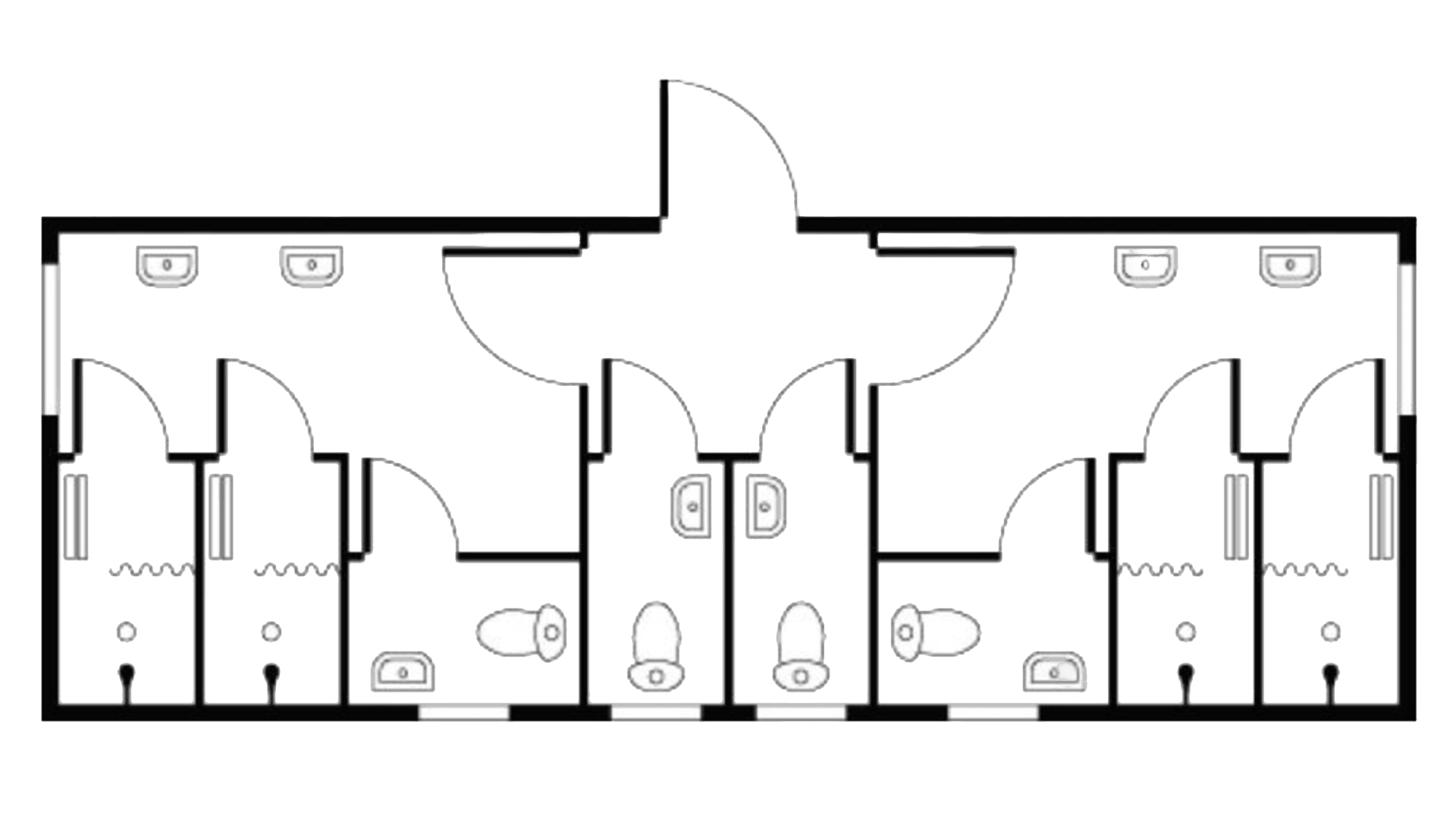 Toilet- og bademodul 4 bad og 4 toilet u. gennemg. (skaffevare! - ikke i standard sortiment)*