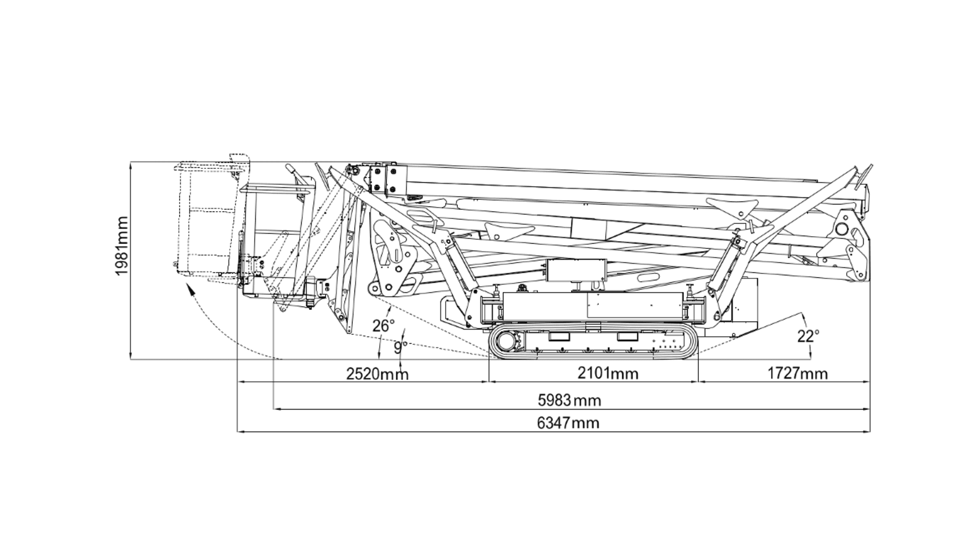 Bæltelift 23m Knækarmslift