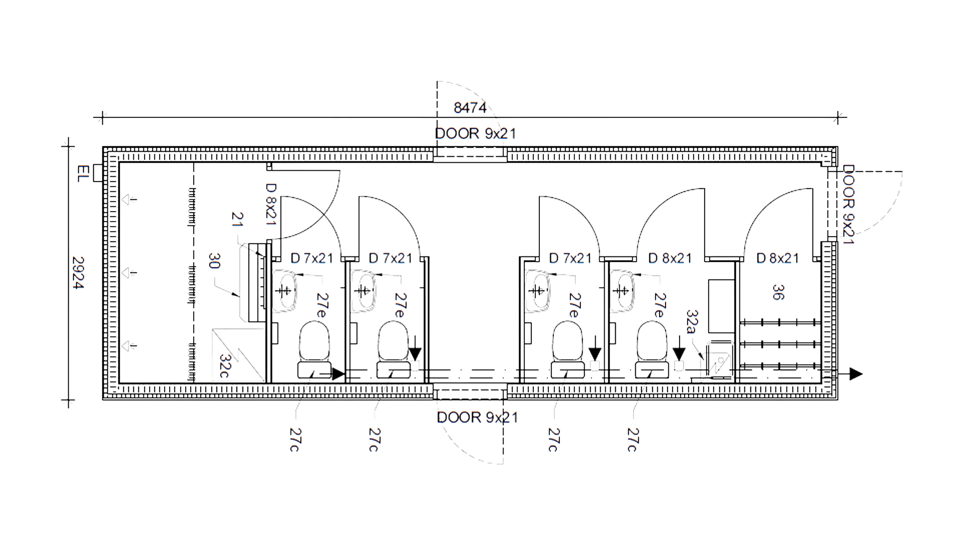 Toilet/badmodul m. gennemg. 3 brus, 4 wc ECO-LINE (begrænset antal - kun i udvalgte afd.)*