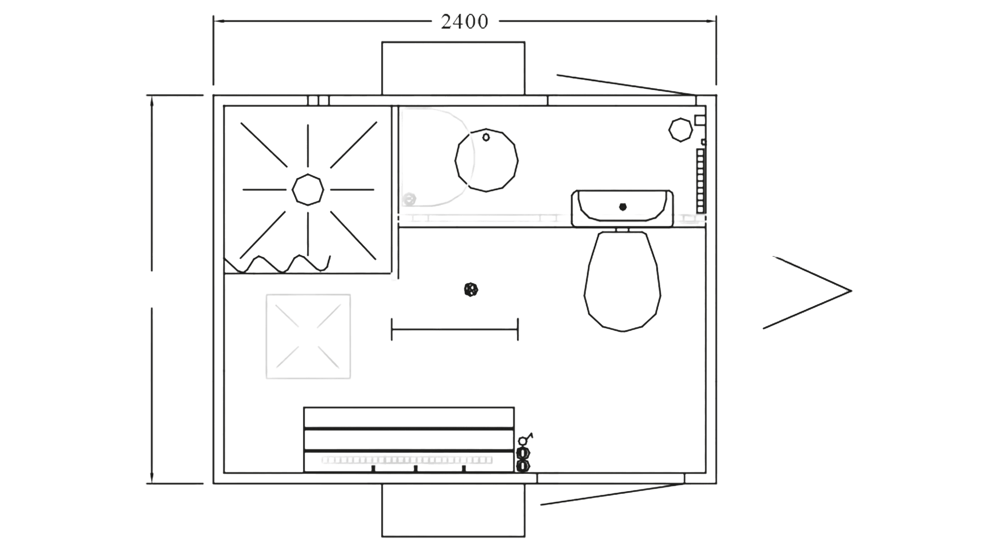 Badmobil 1 rum m. kværn eller afløb Ø110mm