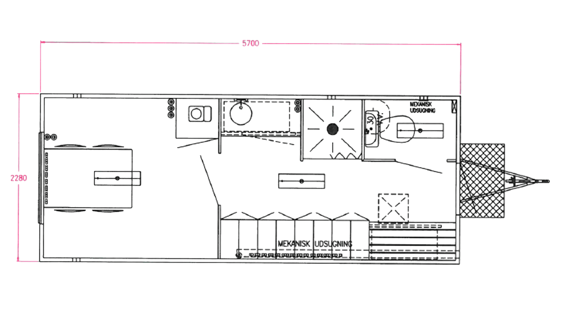 Mandskabsvogn, 4 pers. m/ kværn, tank og gavldør