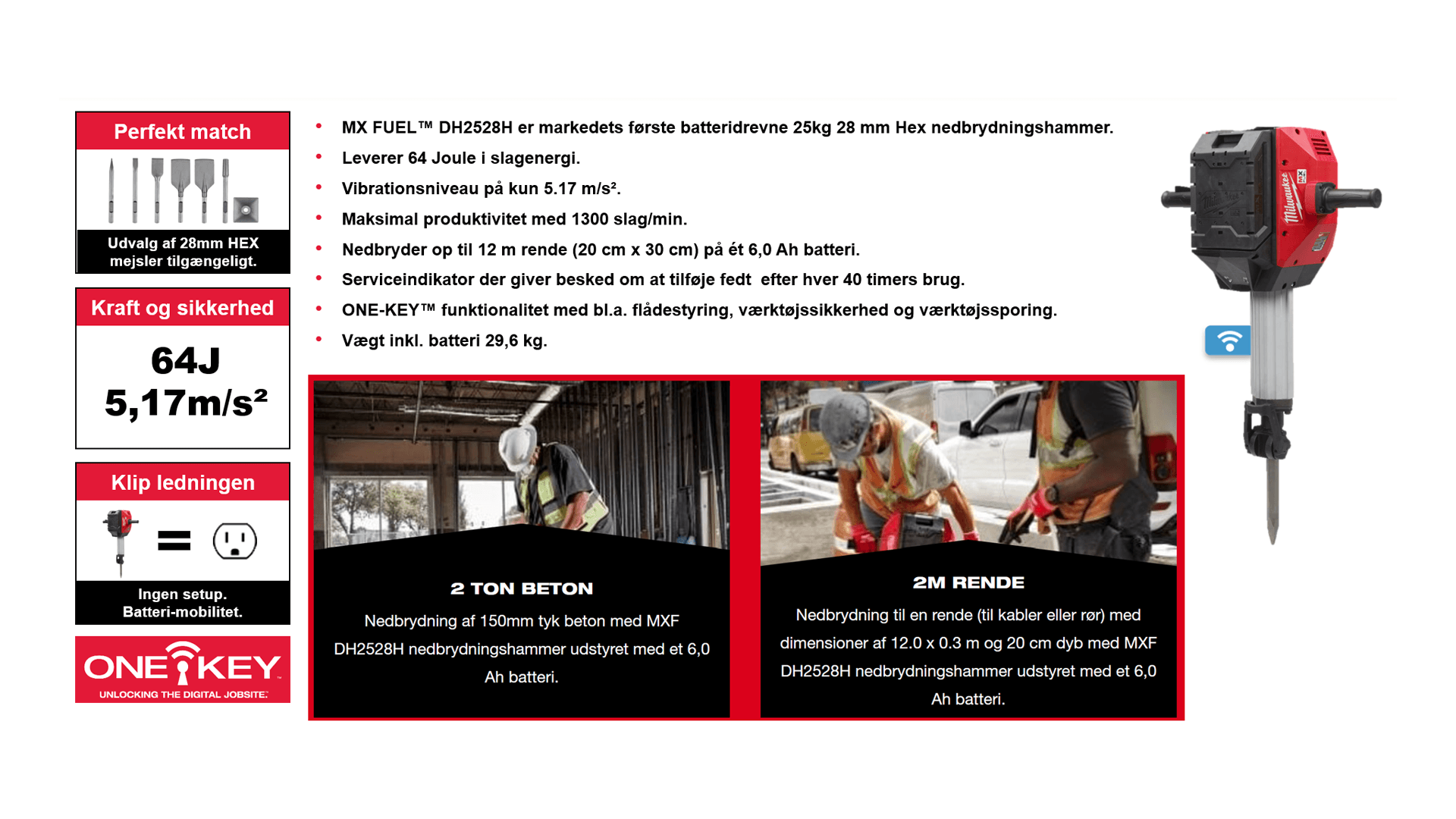 Nedbrydningshammer 25kg (60-69J) Batteri