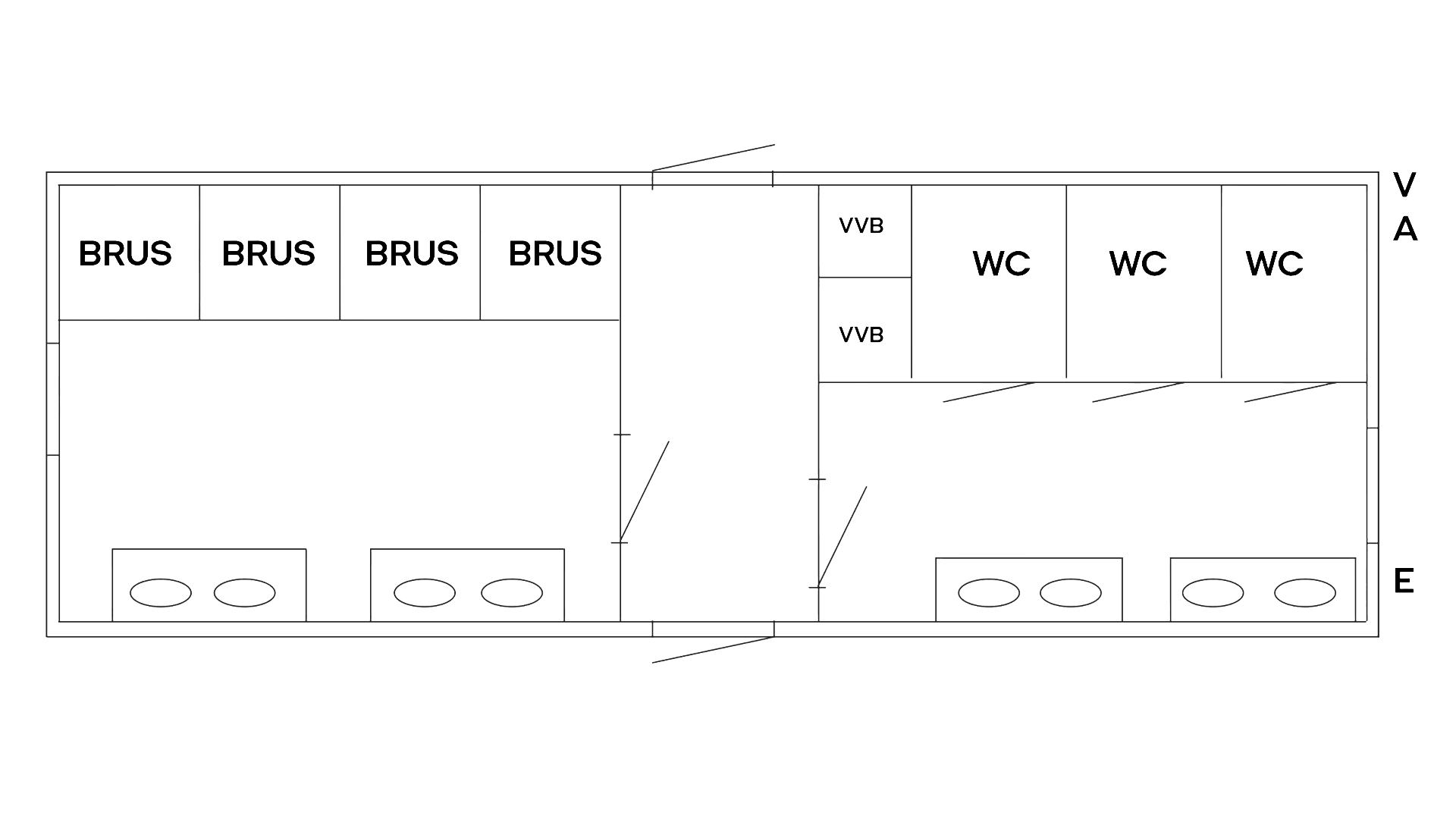 Toilet- og bademodul 4 bad og 3 toilet m. gennemg, (begrænset antal - kun i udvalgte afd.)*